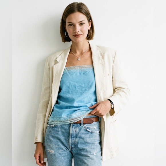 Abercrombie & Fitch Tops - ABERCROMBIE & FITCH Crinkle Blue Camisole with Lace Detail | XS | Y2K | 90s